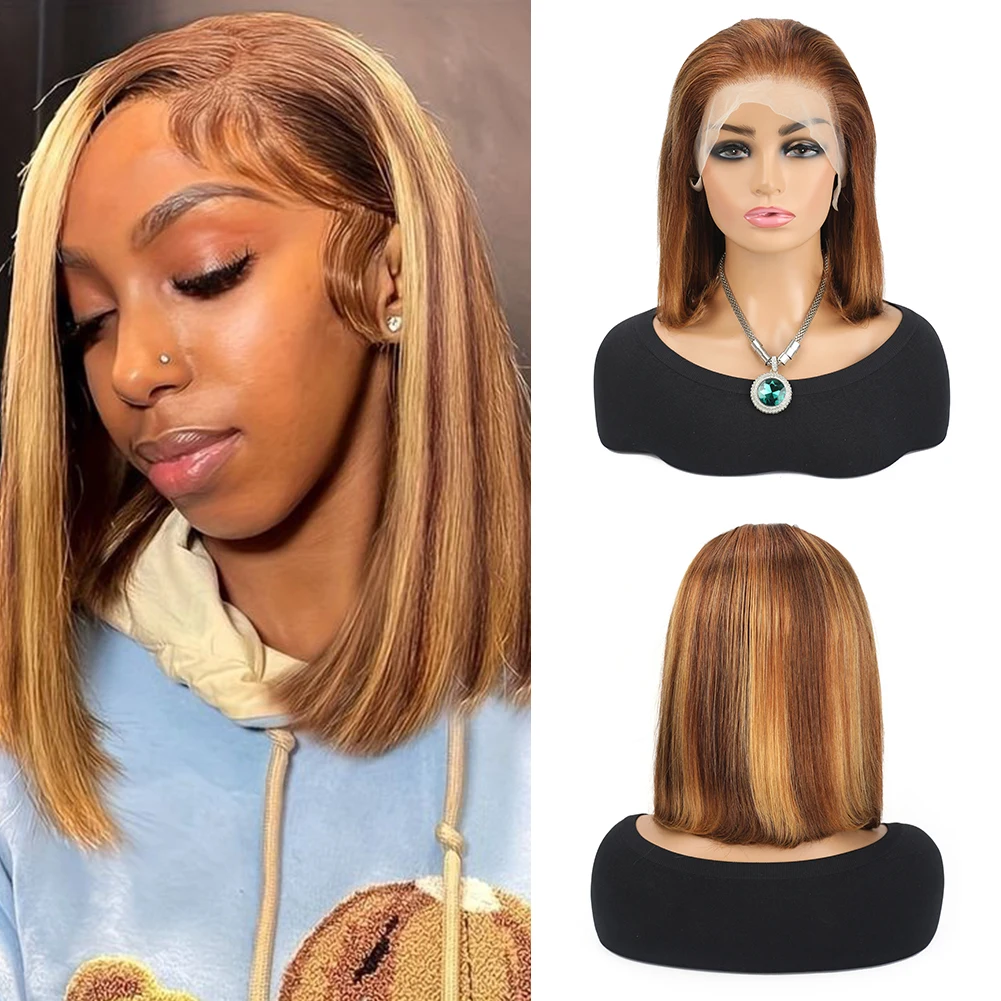 13x4 Lace Front Bob Perücken Echthaar 4/27 Honigblond Gerade Kurze Bob Perücke Bob Perücken Bob Lace Front Perücken Echthaar