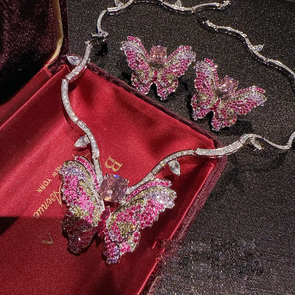 2025 Damen Vintage Fancy Vivid Butterfly Edelstein Halskette Ohrringe Image