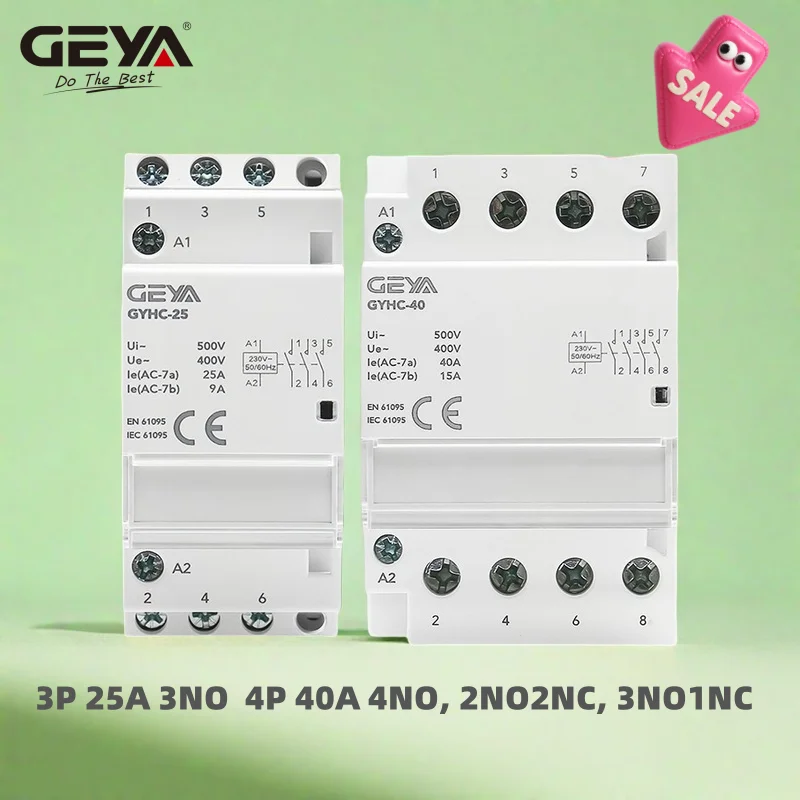 VERKAUF GEYA 3P 25A Contator 4P 40A 4NO oder 2NC2NO oder 3NO1NC 220V/230V 50/60HZ DIN-Schiene Haushalts-AC-Modularschütz Image