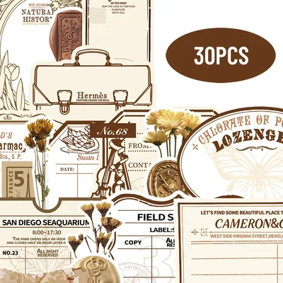 30 Stück elegante Rosen-Stempel-Muster-Aufkleber für Notizbücher, Wasserflaschen, Gepäck und Mobiltelefone, handgefertigtes Scrapbook, Aufkleber Image