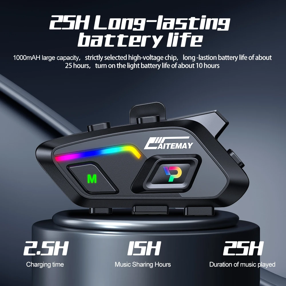 P20 Motorrad Intercom Helm Headset 300M Wireless Intercomunicador Moto Walkie Talkie 1000mAh Mit Umgebungslicht Image