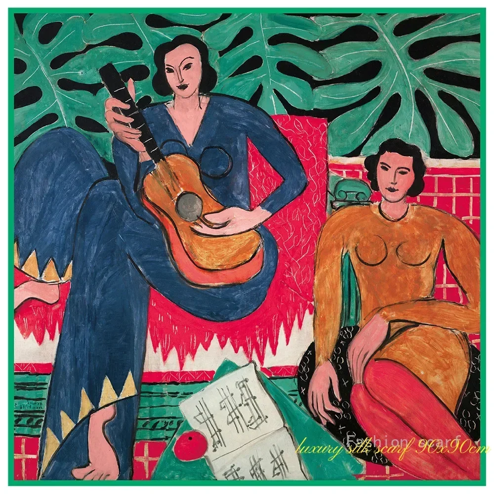 1PCFrench 90cm Matisse Ölgemälde Musik Mode Schal Großen Quadratischen Schal Kopftuch Schal Dekorative Malerei Großhandel Image