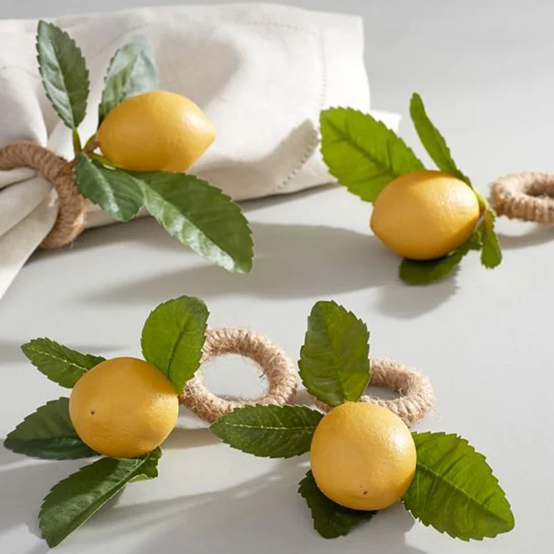 6/12pcs Simulation Zitronen pflanze Servietten ring Obst Mahlzeit Schnalle Hotel Modell Zimmer Servietten halter gelbe Serviette Schnalle Party liefert Image
