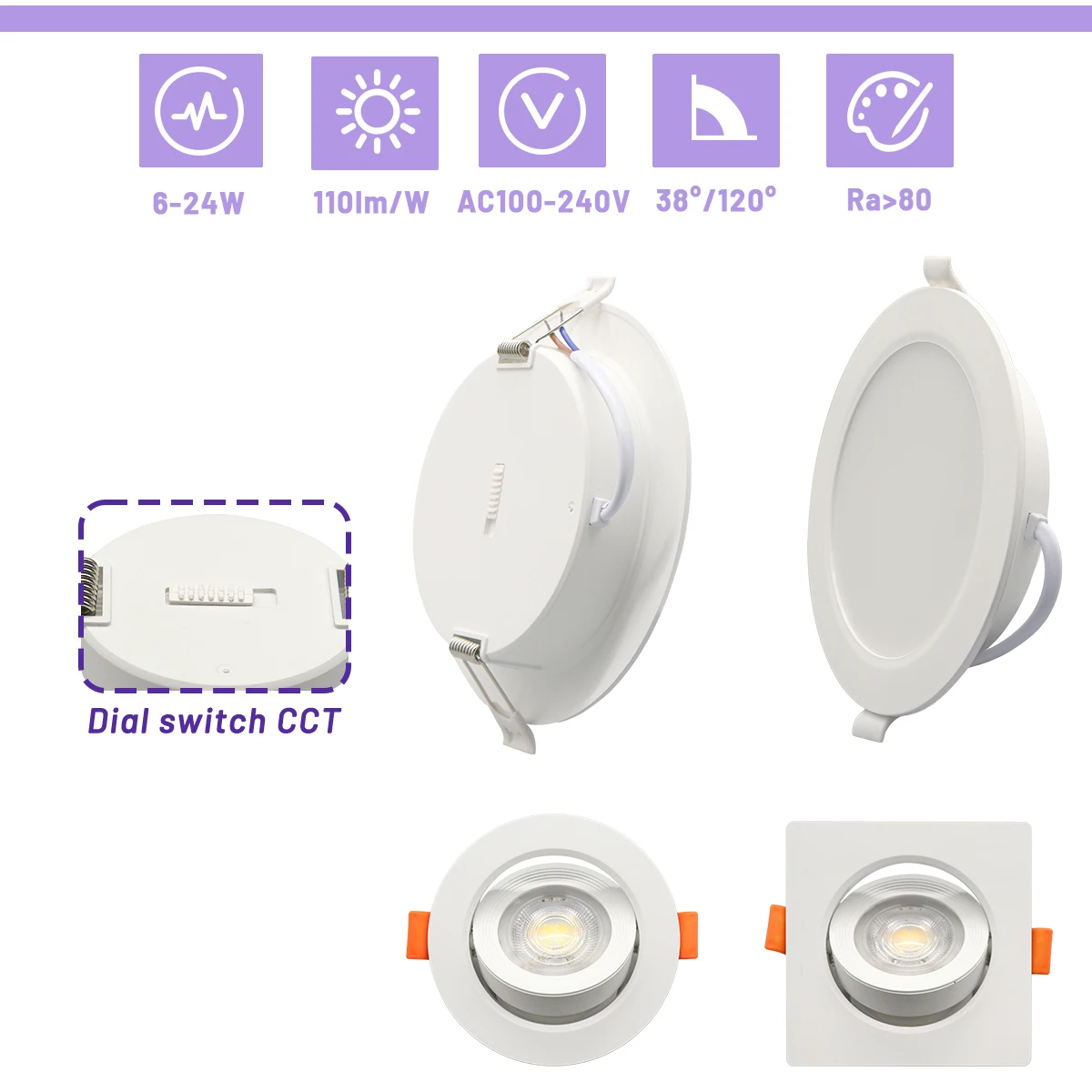 6 stücke Platz Zifferblatt Swich 3 CCT Deckeneinbauleuchte AC110V 220 V 3000 K 4000 K 6500 K LED Spot Downlight für Foyer Hause Image