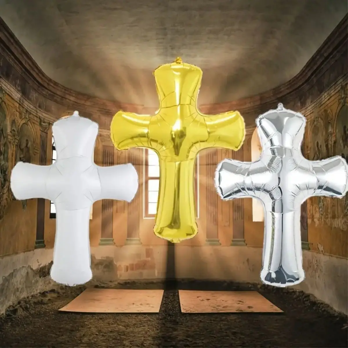 1/3 stücke 3d Kirche Ostern Kreuz Folie Luftballons Baby party Taufe christliche katholische Anbetung beten liefert DIY Dekor Requisiten Image