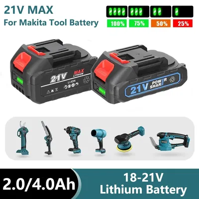 18V 21V Rechargeable Lithium Ion Battery with Capacity Indicator for Makita Cordless Drill Wrench Power Tool Replacement Battery