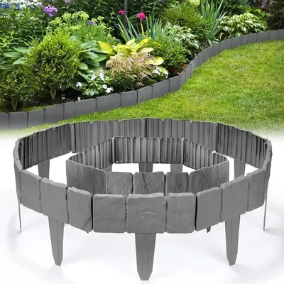 Garden PP Fence Edging,10Pcs Home Garden Border Edging Plastic Fence Stone DIY Yard Landscape Plant