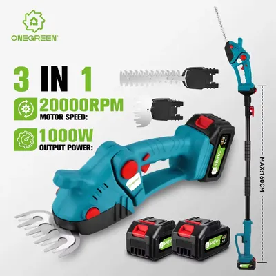 ONEGREEN 3 IN 1 Telescoping Pole Electric Hedge Trimmer 20000RPM Shrub Weeding Pruning Garden Power Tools For 21 18V Battery