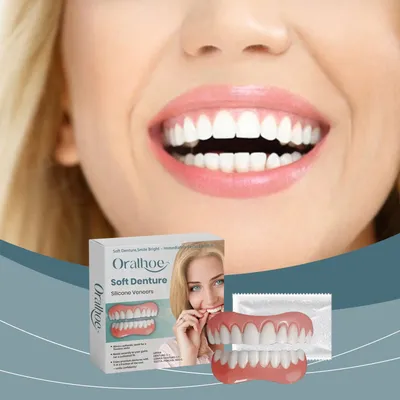Oralhoe 1set Fake Tooth Cover Braces Set Silicone Denture Adhesive Teeth Upper Lower Perfect Smile