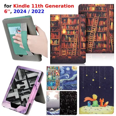 For Kindle 11th Generation 2024 Case 6 inch with Hand Strap Stand Holder Card Slot PU Leather Cover