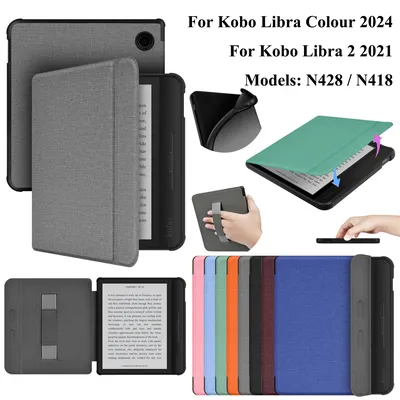 For Kobo Libra Colour 2024 Case Libra 2 2021 Cover with Hand Strap Holder 7 inch Ebook N428 N418