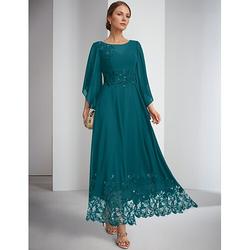 Elegantes Juwelkragen A-Linien Kleid für die Mutter der Braut mit Spitzenstickerei und funkelnden Details knöchellang Chiffon lange Ärmel 2025