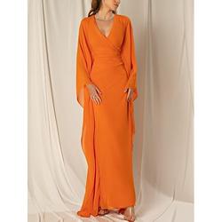 Elegantes langärmliges knöchellanges Hochzeitsgastkleid mit Rüschen Chiffon-Etuikleid formell Herbst und Sommer 2024