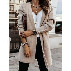 Damen-Strickjacke mit Rippenmuster vorne offen Pullover mit Knopfleiste lässig für den Außenbereich Herbst Winter weich lange Ärmel