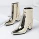 Damen Metallic AbsatzStiefel Outdoor Büro Alltag Fleece-Futter Knöchelstiefeletten Winter Block Chunky Absatz Spitz Zehe Freizeit Mikrofaser Wanderschuhe