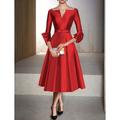 Elegantes Cocktailkleid in A-Linie für Hochzeitsgäste und formelle Anlässe wadenlang 3 4-Ärmel V-Ausschnitt Satin und Falten perfektes Kleid zum Beeindrucken 2024