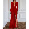 Elegantes A-Linie Abendkleid Formelles Kleid mit langen Ärmeln V-Ausschnitt und Falten dehnbarem Crêpe-Stoff Sweep Brush Zug Schlitz 2025