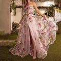 Blumen-A-Linien-Ballkleid für Hochzeitsgäste Party Hofschleppe ärmellos trägerlos Organza Schlitz und Applikationen Impress 2024