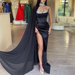 Abendkleid im Meerjungfrauen-Stil elegant schwarz formelles Kleid Maskerade Karneval Schleppe ärmellos trägerlos Satin Strass gerüscht Schlitz Impress 2024