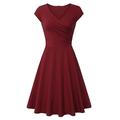 Elegantes V-Ausschnitt-Minikleid in A-Linie für Damen Beige reine Farbe kurze Ärmel gerüscht Frühling Sommer klassisch 2023