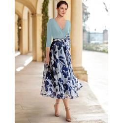Elegantes A-Linien-Kleid für die Mutter der Braut formelle Hochzeitsgäste U-Ausschnitt V-Ausschnitt knöchellang Chiffon und Pailletten Stretchstoff 3 4-Ärmel Blumenmuster 2024