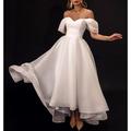 Empfang Kleine weiße Kleider Hochzeit A-Linie Schulterfrei Flügelärmel Asymmetrische Organza Brautkleider zum Beeindrucken 2024