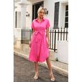 Damen Chic Boho Satin Kleid Klassischer Bohemia Stil Valentinstag Einfache Midi Hemdkleid Bindeband und elastischer Bund Klassischer Kragen Urlaub Party Outfit