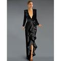 Elegantes Cocktailkleid in A-Linie mit Pailletten Rüschen und Schlitz V-Ausschnitt lange Ärmel asymmetrisches Abendkleid