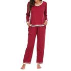 Damen Bequeme Freizeit Pure Baumwolle Pyjama Set Langarmcrew-Hals T-Shirt Elastischer Taillenbund Hose Für Zuhause Und Alltagsmode Im Herbst Und Winter