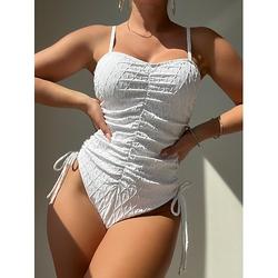 Damen Monokini Badeanzug Einteiler Rückenfrei Taille Kontrolle Hohe Taille Schlankmachend Strandurlaub Bekleidung V-Ausschnitt Ärmellos Schwimmsuit Badeanzug