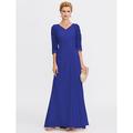 Elegantes A-Linie Transparent V-Ausschnitt Chiffon Kleid für die Mutter der Braut mit Applikationen Hochzeitsgast Bodenlänges Stil