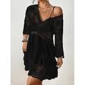 Damen Elegantes Cut-Out Spitzen Midi Kleid Stilvolles V-Ausschnitt Halbarm Augenleder Unifarbenes Kleid Lockere Passform Urlaub und Alltagskleidung