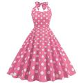 50er-Jahre-Vintage-Cocktailkleid mit offenem Rücken Midi-A-Linie Volant Neckholder V-Ausschnitt Polka Dot-Print Valentinstagskleid