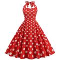50er-Jahre-Vintage-Cocktailkleid mit offenem Rücken Midi-A-Linie Volant Neckholder V-Ausschnitt Polka Dot-Print Valentinstagskleid