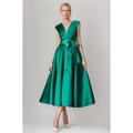 TS Elegantes ärmelloses Cocktailkleid in A-Linie mit Tasche einer Schulter Satin formelles wadenlanges Weihnachtskleid 2024