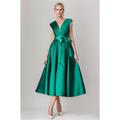 TS Elegantes ärmelloses Cocktailkleid in A-Linie mit Tasche einer Schulter Satin formelles wadenlanges Weihnachtskleid 2024
