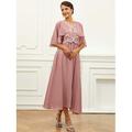 Damen Elegantes Sommerkleid für Hochzeitsgäste Cocktailkleid Midi-Partykleid Chiffon Spitze Rüschen V-Ausschnitt kurze Ärmel