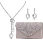 Schmuckset für die Braut von Frauen Quastenohrringe Wassertropfen-Halskette Seide Hot Diamond Dinner-Tasche dreiteiliges Set
