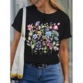 Damen T-Shirt mit Blumendruck lässig Basic Sommer kurzärmelig Rundhalsausschnitt Alltags-T-Shirt