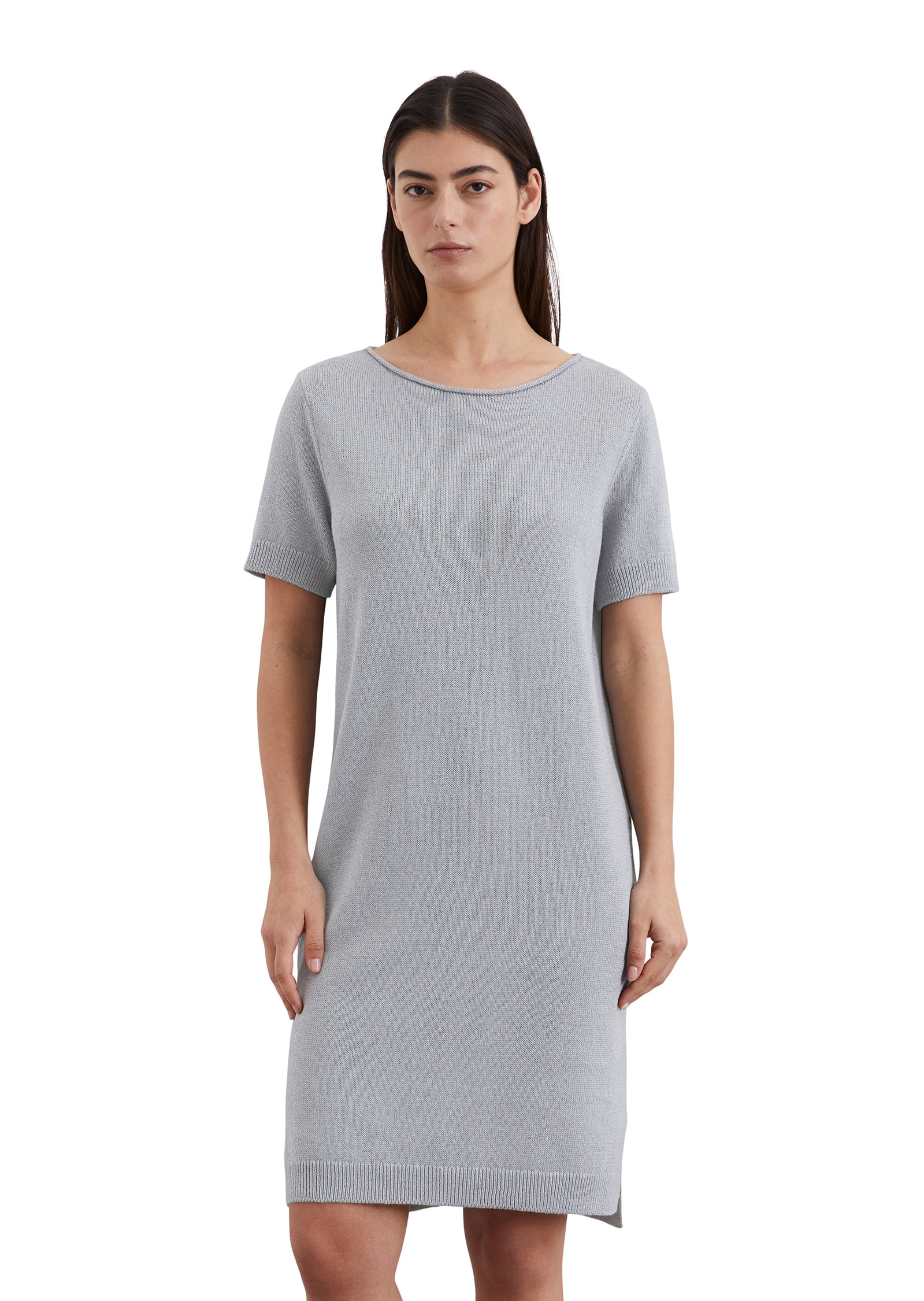 Strickkleid MARC O'POLO "aus Bio-Baumwolle-Leinen-Mix", Damen, Gr. 36, Normalgrößen, m823, Obermaterial: 52% Baumwolle, 48% Leinen; Futter: 100% Nicht verfügbar, unifarben, relaxed fit wadenlang, Rundhals, Rippbündchen, Kleider Strickkleid