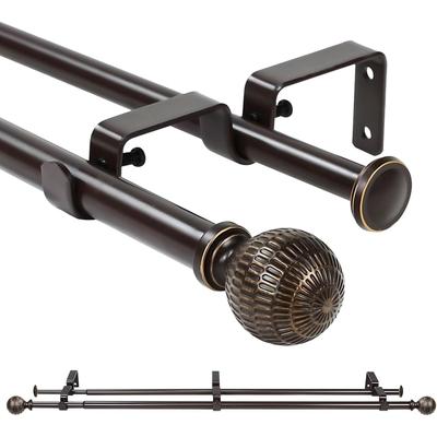 5/8 Inch Diameter Adjustable Double Splicing Drapery Curtain Rod Set with Volle Finials
