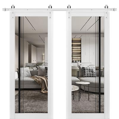 Sturdy Double Barn Door 36 x 80 Lucia 2566 White Silk Clear Glass 13FT