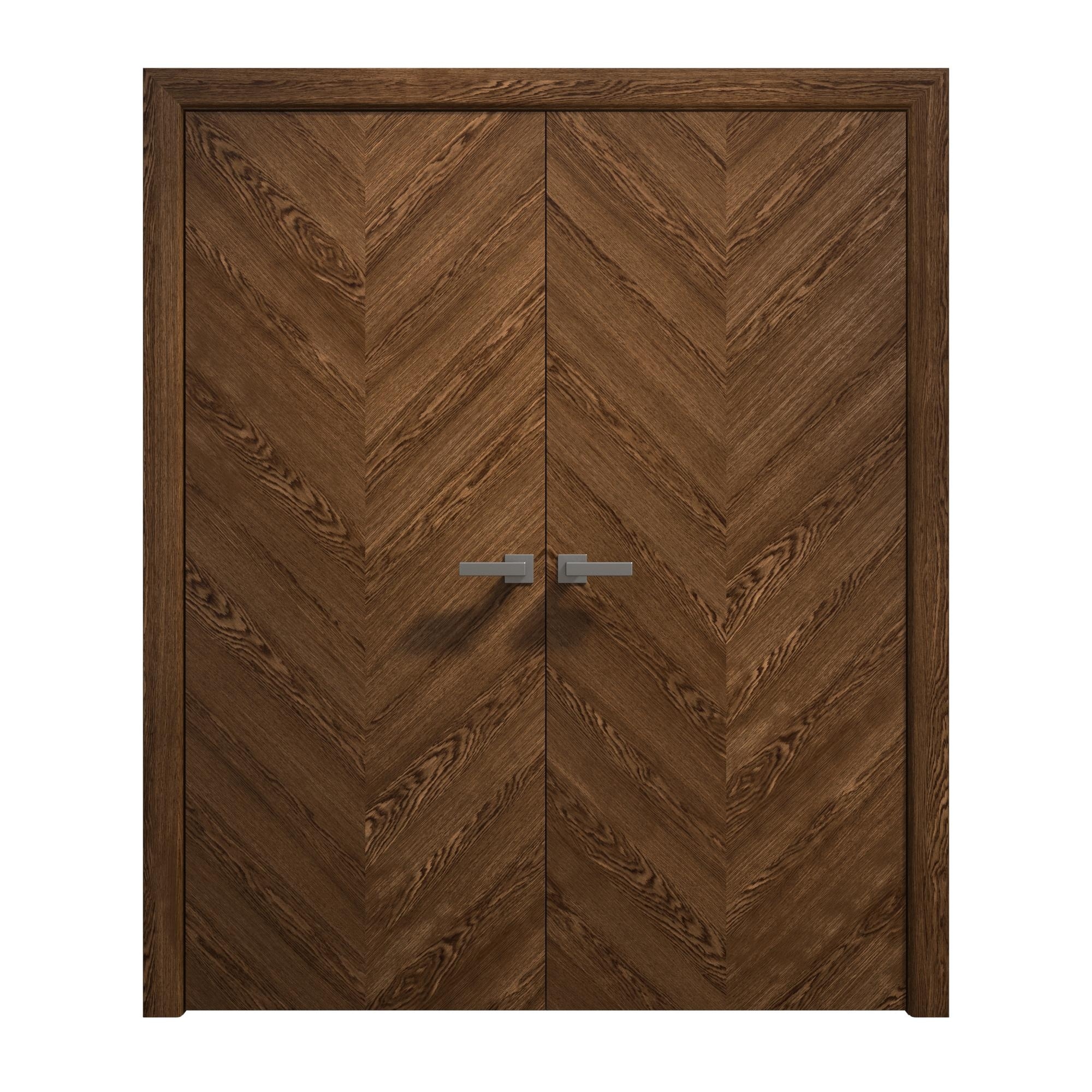 Interior Solid French Double Doors 36 x 80 inches | Ego 5005 Cognac Oak | Wood Interior Solid Panel Frame