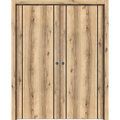 French Double Pocket Doors 36 x 80 Planum 0017 Oak with Kit Trims Rail
