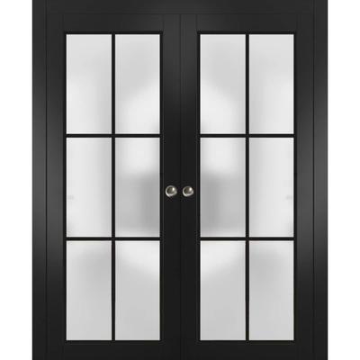 French Double Pocket Doors 36 x 80 Planum 2122 Matte Black Kit Trims Rail
