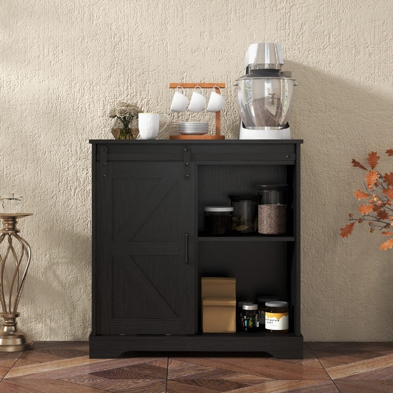 Sliding Barn Door Buffet Sideboard Storage Cabinet Coffee Bar - 15.75