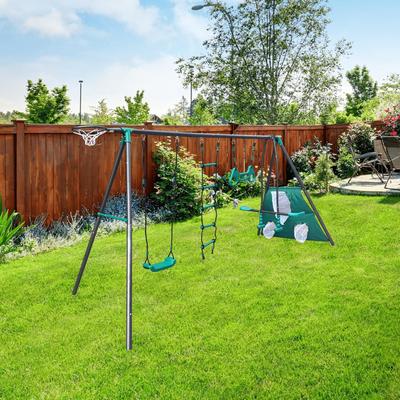 Interesting four function swingset with face to face metal plastic safe swing seat for outdoor playground for age 3+
