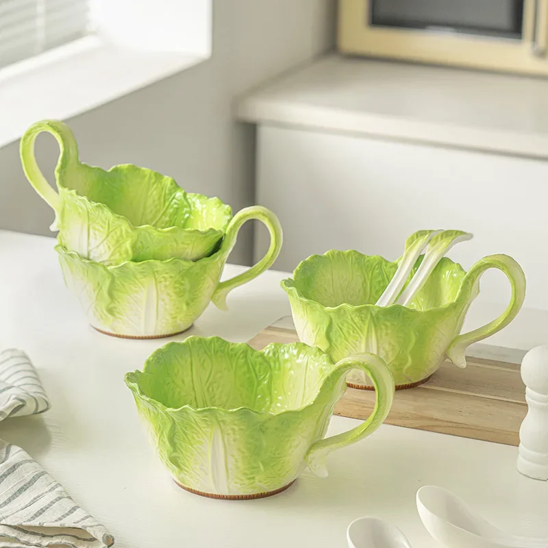 Creative Ceramic Imitation Cabbage Instant Noodle Bowl Large Soup Bowl Household Fruit Salad Bowl New Special-shaped Tableware