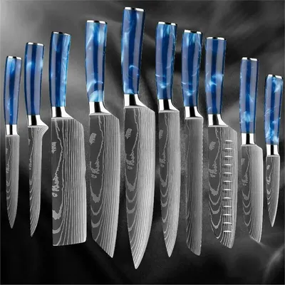 10 Pcs Set Kitchen Knives Set Japanese Damascus Pattern Chef Knife Set Stainless Steel Ultra-Sharp Blade Knives For Chef's Gift