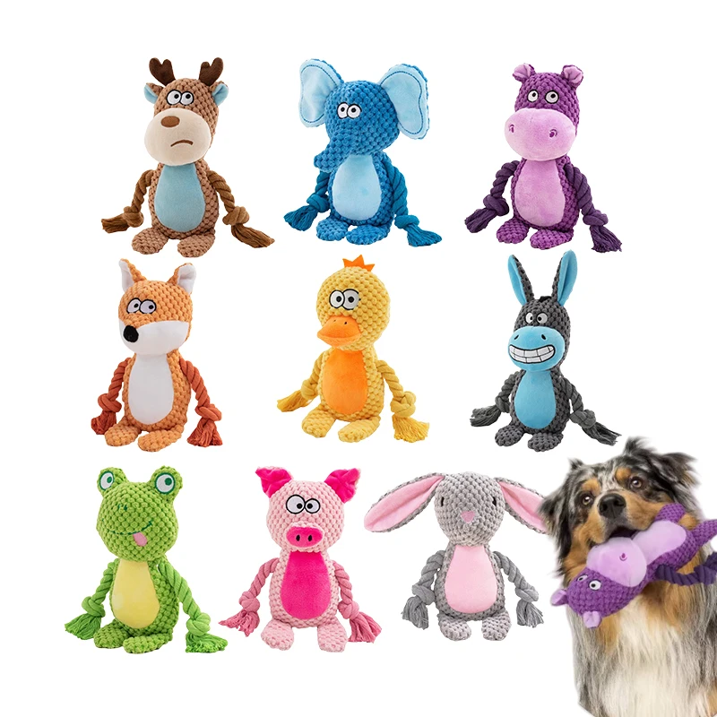 Niedliches Tierseil-Hundespielzeug, niedlicher Plüsch-Welpen-Kauspielzeug für Haustiere, Quietschknoten, Cartoon-Kaninchen, Affe Image